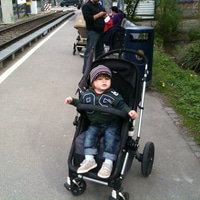 J and I are on the way to the Liip party in fribourg