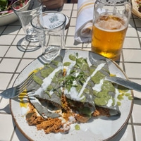 First LA meal. Quesadilla with vegan chorizo. Delicious.