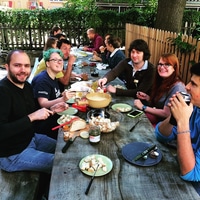 having a fondue in our garden.