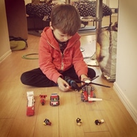 the birthday boy and his presents.