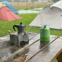 Coffee is important. Even with constant downpouring. At least the tent is still dry inside.