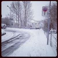 Snowy Zurich. no bus on the hill.