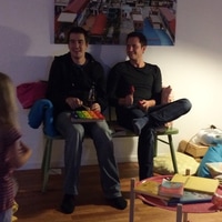 Statler and Waldorf at loic's house warming party.