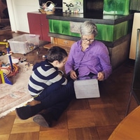 my son and my mother. with gadget ;)